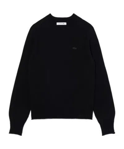 Lacoste 3d Knit Wool Sweater In Black