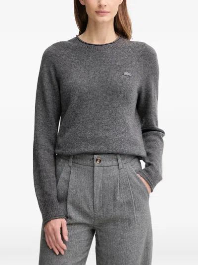 Lacoste 3d Knitted Logo Sweater In Gray