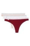 Lacoste 3-pack Stretch Cotton Thongs In Red