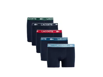 Lacoste 5-pack Boxer Brief (big Kid) Boy's Underwear Marine : Sm (6-8 Little Kid/big Kid), Cotton/elastane In Blue