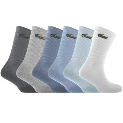 Lacoste 6 Pack Ribbed Crew Socks In Multi