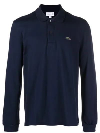 Lacoste Original L.12.12 Mens Long Sleeve Cotton Polo Shirt In Navy Blue 166