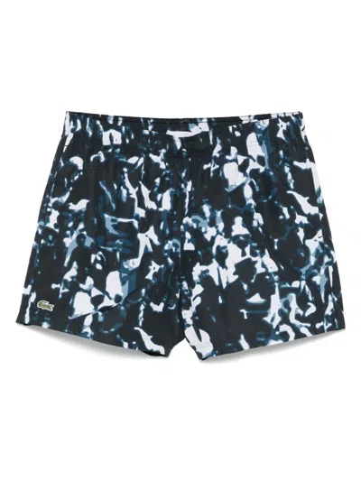 Lacoste Abstract-print Swim Shorts In Black