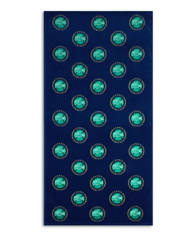 Lacoste All-over Badges Cotton Beach Towel, 36" X 72" In Blue