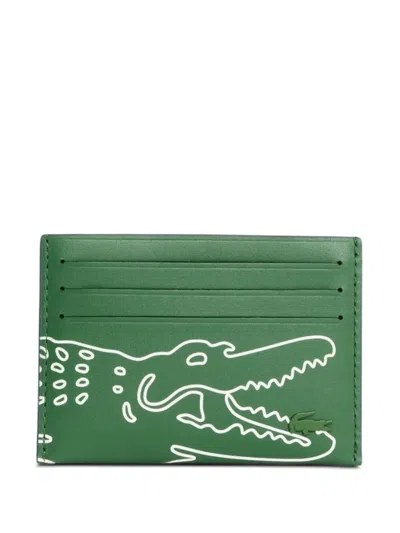 Lacoste Alligator-print Card Holder In Green