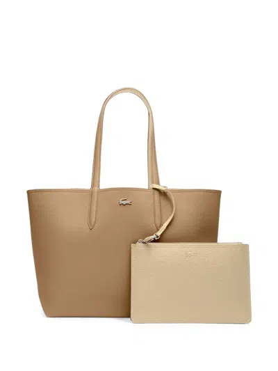 Lacoste Anna Logo-plaque Pouch-detail Tote Bag In Brown