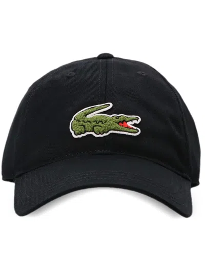 Lacoste Logo Embroidered Baseball Hat With Curved Brim In Black