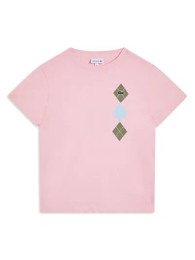 Lacoste Kids' Argyle Print T-shirt In Pink