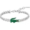 Lacoste Arthor Crocodile Pendant Bracelet In Silver