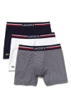Lacoste Long Stretch Cotton Jersey Boxer Brief 3-pack In Navy Blue/white