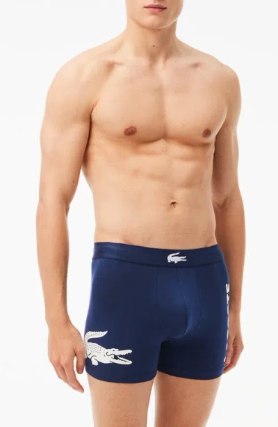 Lacoste Assorted 3-pack Stretch Cotton Boxer Briefs In Blue