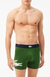Lacoste Assorted 3-pack Stretch Cotton Boxer Briefs In Green