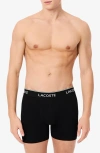 Lacoste Assorted 3-pack Stretch Cotton Boxer Briefs In Black