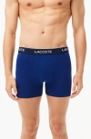 Lacoste Pack Of Three Recycled Organic Cotton Boxers In Navy Blue/red-methylene