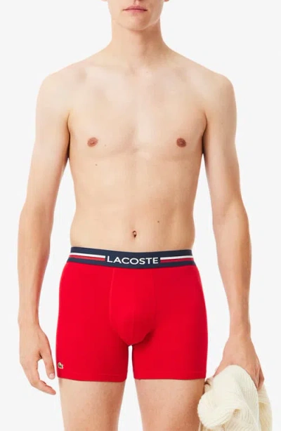 Lacoste Assorted 3-pack Stretch Cotton Boxer Briefs In Red