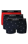 Lacoste Assorted 3-pack Stretch Cotton Trunks In Black