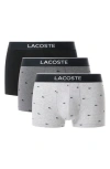 Lacoste Assorted 3-pack Stretch Cotton Trunks In Gray