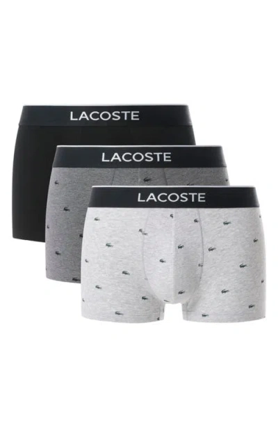Lacoste Assorted 3-pack Stretch Cotton Trunks In Gray