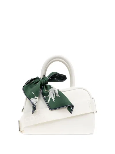 Lacoste Attached-scarf Leather Tote Bag In White