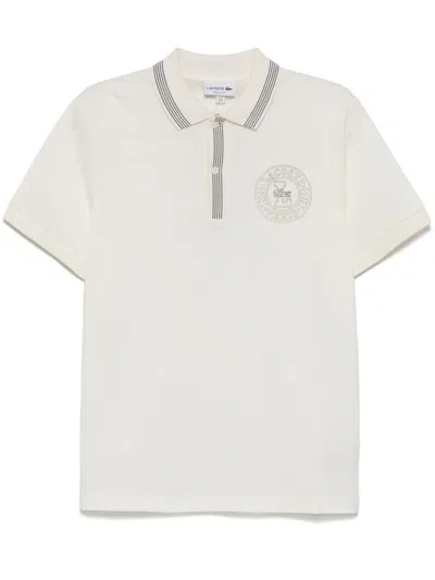Lacoste Badge-print Polo Shirt In Neutral