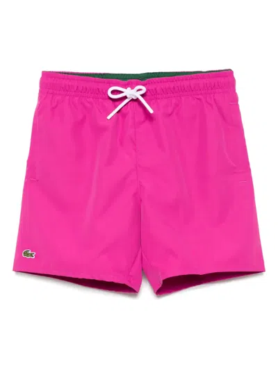 Lacoste Kids' Badge Swim Shorts In Pink