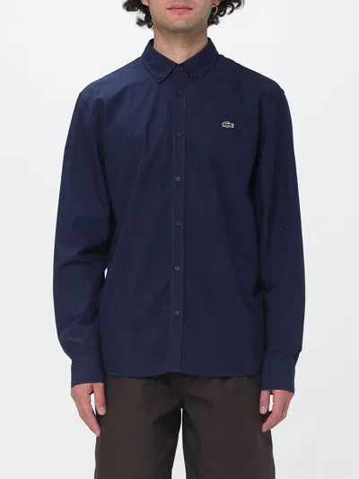Lacoste Button-down Poplin Shirt In Blue