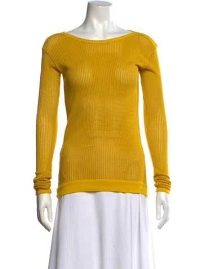Pre-owned Lacoste Bateau Neckline Long Sleeve Top In Yellow