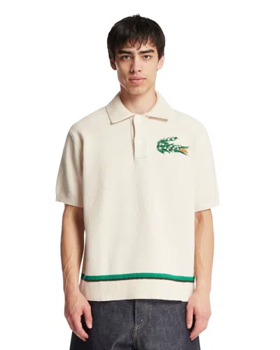 Lacoste Beige Floral Crocodile Polo In Neutral
