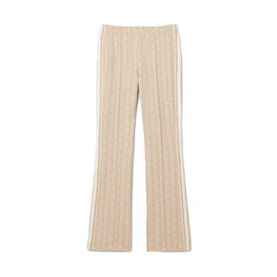 Lacoste Beige Knit Wide-leg Pants With Geometric Pattern In Neutral