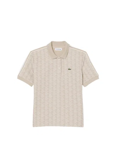 Lacoste Beige Monogram Jacquard Slim Polo In Neutral