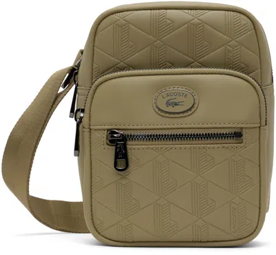 Lacoste Beige Monogram Small Crossbody Bag In Brown