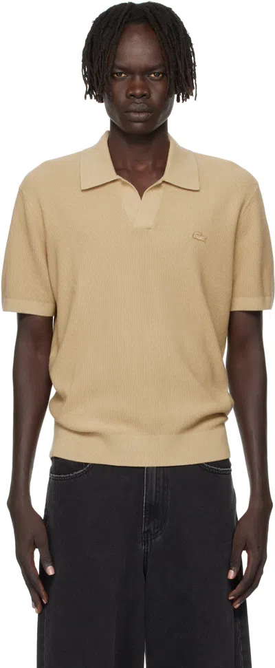 Lacoste Beige Open Collar Polo In Nude