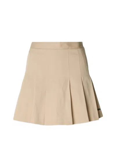 Lacoste Beige Short Pleated Cotton Skirt In Brown