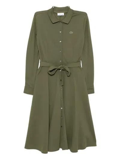 Lacoste Belted Petit Piqué Dress In Green
