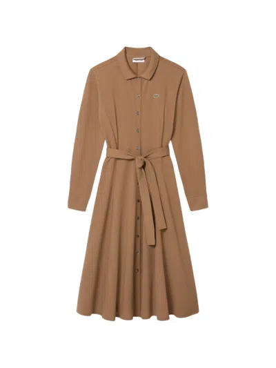 Lacoste Belted Piqué Polo Dress In Brown