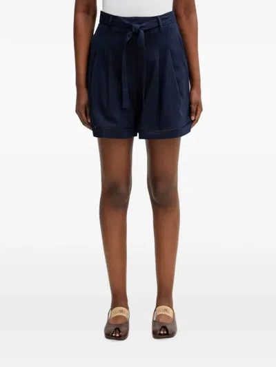 Lacoste Belted Pleated Shorts In Blue