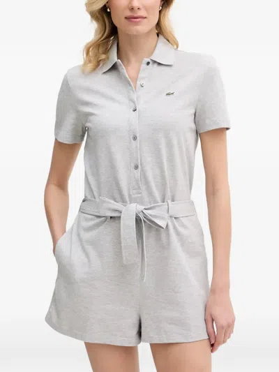 Lacoste Belted Polo-collar Playsuit In Gray