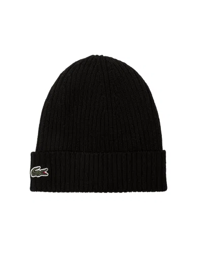 Lacoste Berretto In Lana Spazzolata A Costine Nero In Black