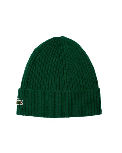 Lacoste Berretto In Lana Spazzolata A Costine Verde In Green