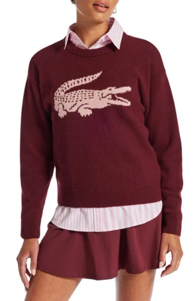 Lacoste Big Croc Cashmere & Wool Crewneck Sweater In Zinfandel/candy
