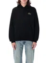 Shop Lacoste Loose Fit Badge Accent Hoodie In Black
