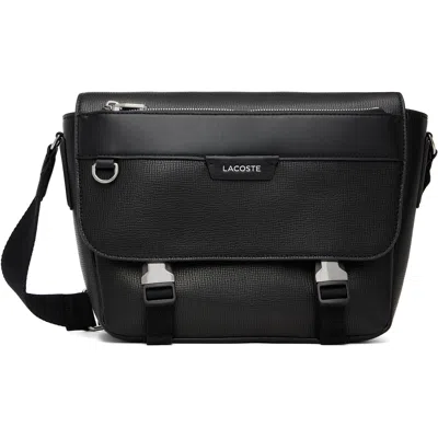 Lacoste Black Ossian Flap Close Leather Satchel In Noir