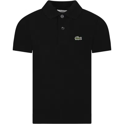 Lacoste Kids' Black Polo Shirt For Boy With Green Crocodile