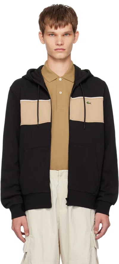 Lacoste Black Zip-up Colourblock Hoodie In Cmb