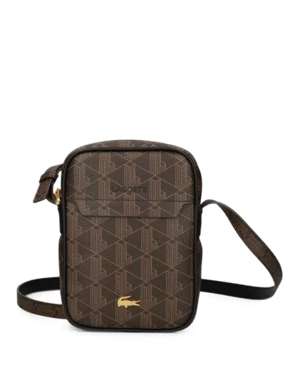 Lacoste Blend Slimline Monogram-print Crossbody Bag In Black