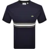 Lacoste Block Stripe T Shirt Navy In Blue