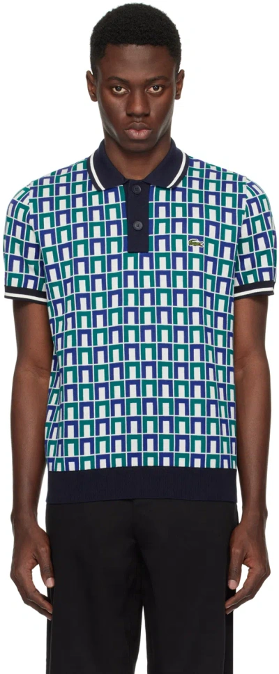 Lacoste Blue & Green Jacquard Polo In Mascarpone