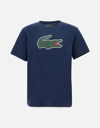 Lacoste Blue Cotton Logo Print T Shirt