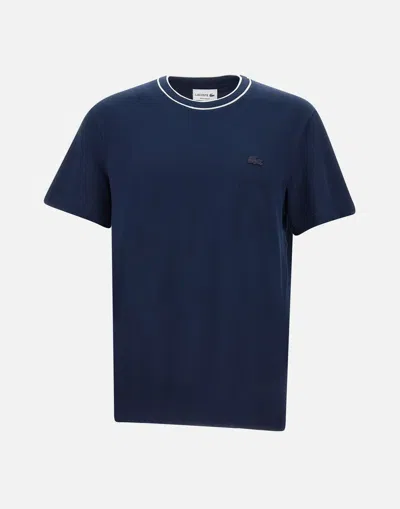 Lacoste Blue Cotton T Shirt With White Trim