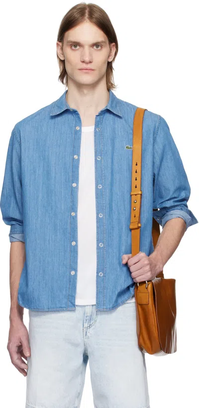 Lacoste Blue Washed Denim Shirt In Mku